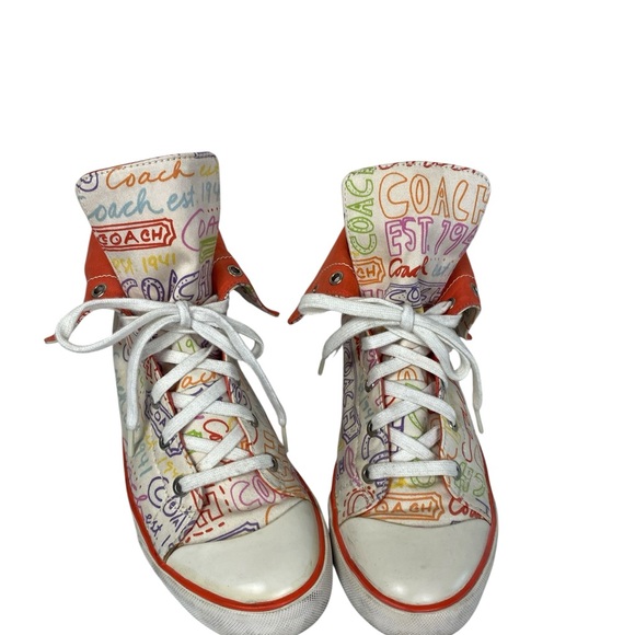 Coach Bonney White orange High-Top Sneakers with Multicolor Logo Print - Picture 2 of 9